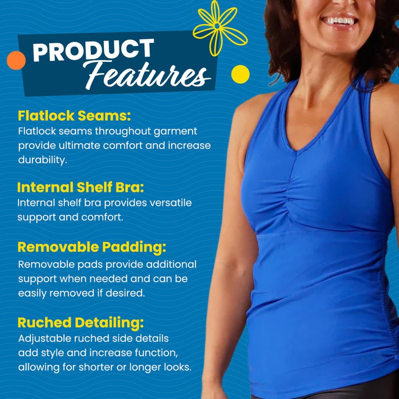 UV SKINZ Women's Swim Tankini â€“ Modest Tankini Top with Built-in Bra Support, UPF 50+ Sun Protection, Flattering Ruched Sides to Conceal Tummy, Comfortable Swimwear for Women - Navy Blue - L - Image 4